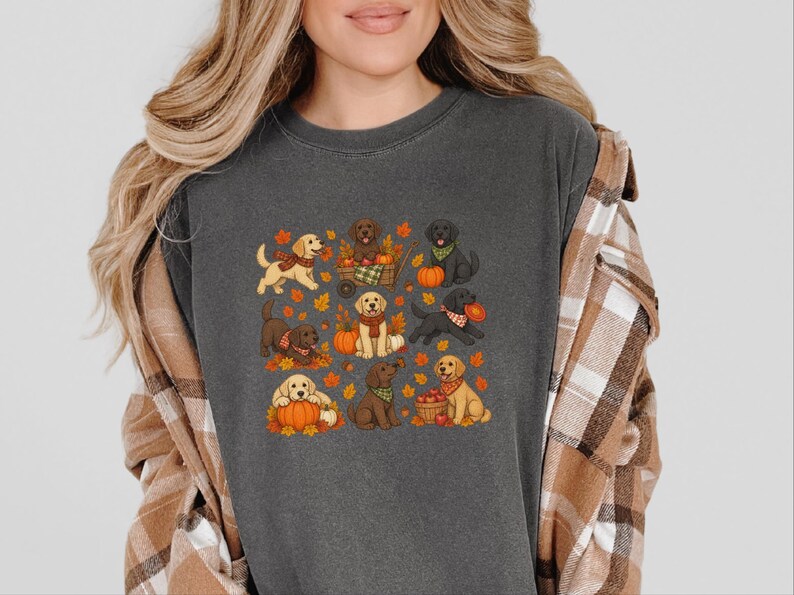 Camiseta de Labrador de otoño, regalo para amantes de los perros de otoño, linda camiseta para mamás de Labrador, suéter de cachorro para Acción de Gracias, ropa acogedora para dueños de mascotas de cosecha. imagen 7