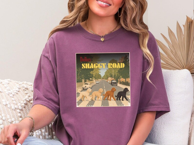 Comfort Colors Beatles Inspired Goldendoodle Shirt, The Doodles Shaggy Road Parody Tee, Retro Classic Rock Band Dog Mom Clothing image 6