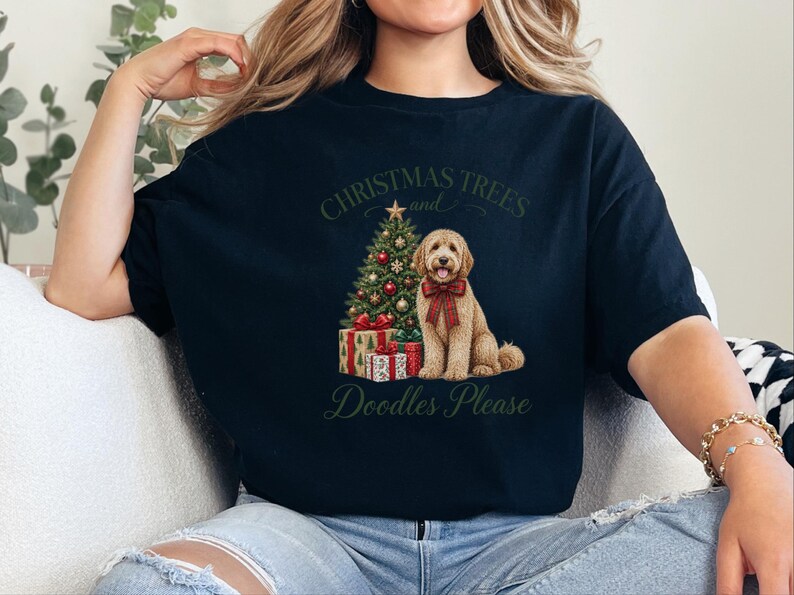 Goldendoodle Christmas Shirt, Christmas Trees And Doodles Please, Goldendoodle Mom Gift, Holiday Dog Sweatshirt, Doodle Lover Present image 6