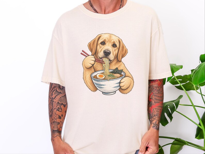 Yellow Lab Ramen Shirt, Labrador Retriever Gift, Noodle Lover Tee, Funny Dog Shirt, Labrador Mom Gift, Foodie Shirt, Dog Dad Shirt, Lab image 4