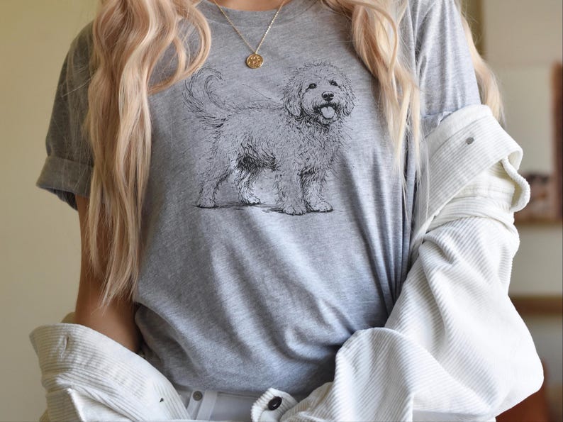 Golden Doodle Shirt and Canine Gift, Golden Doodle Sketch Custom Pet Art, Dog Mama Dad Apparel, Labradoodle Lover., Goldendoodle Shirt image 7