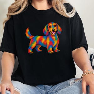 Dachshund Shirt, Rainbow Dog Gift, Colorful Wiener Dog Tee, Doxie Lover Graphic, Sausage Dog Art Shirt, Puppy Owner Present image 2