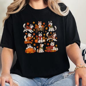 Autumn Husky Shirt, Siberian Husky Dog Gift, Fall Dog Mom Sweatshirt, Cozy Autumn Apparel, Cute Puppy Tee image 7