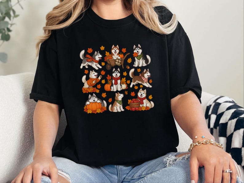 Autumn Husky Shirt, Siberian Husky Dog Gift, Fall Dog Mom Sweatshirt, Cozy Autumn Apparel, Cute Puppy Tee image 7