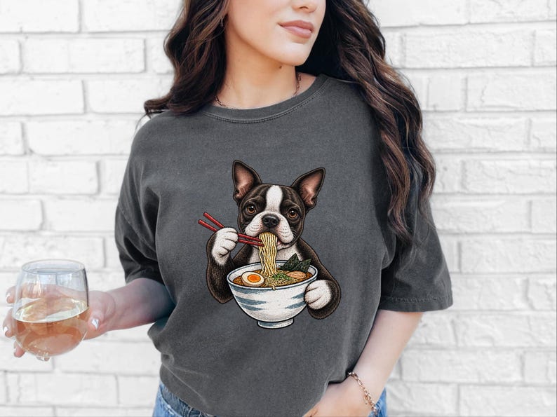Boston Terrier Shirt, Ramen Lover Gift, Funny Dog Tee, Japanese Food Shirt, Boston Terrier Owner Gift, Noodle Lover T Shirt image 6