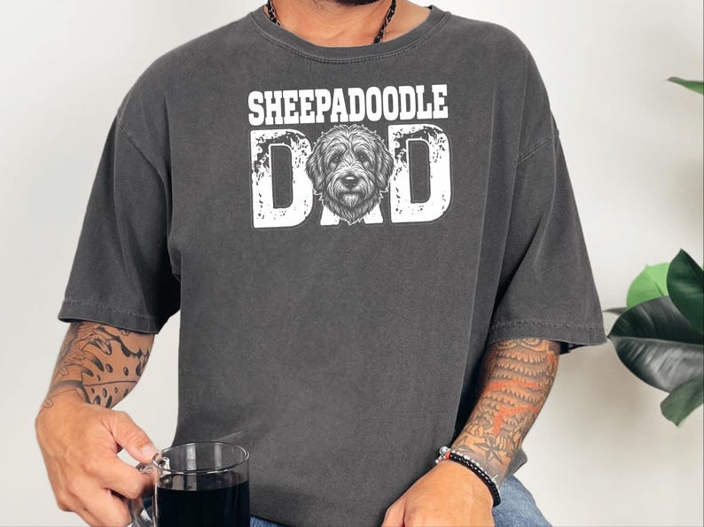 Comfort Colors Sheepadoodle Dad Tshirt for Men, Personalized Pet Portrait Tee, Funny Retro Dog Owner Apparel, Funny Graphic Tee image 3