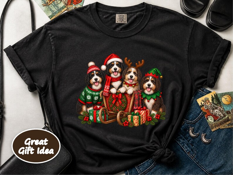 Christmas Bernedoodle Shirt, Festive Puppy Sweatshirt, Holiday Dog Lover Gift, Bernedoodle Christmas Gift, Winter Dog Shirt image 6