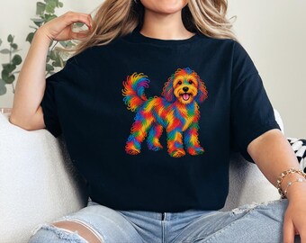 Cavapoo Shirt, Cavapoo Mom Gift, Colorful Dog Tee, Doodle Dog Art, Rainbow Puppy Graphic, Pet Lover Shirt