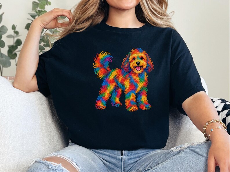 Cavapoo Shirt, Cavapoo Mom Gift, Colorful Dog Tee, Doodle Dog Art, Rainbow Puppy Graphic, Pet Lover Shirt image 1