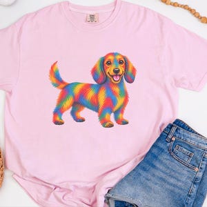 Dachshund Shirt, Rainbow Dog Gift, Colorful Wiener Dog Tee, Doxie Lover Graphic, Sausage Dog Art Shirt, Puppy Owner Present image 8