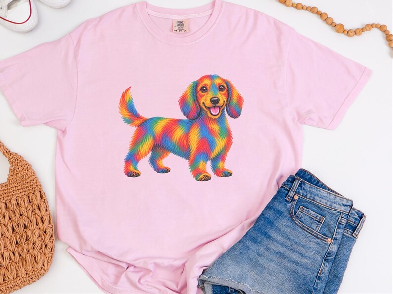 Dachshund Shirt, Rainbow Dog Gift, Colorful Wiener Dog Tee, Doxie Lover Graphic, Sausage Dog Art Shirt, Puppy Owner Present image 8