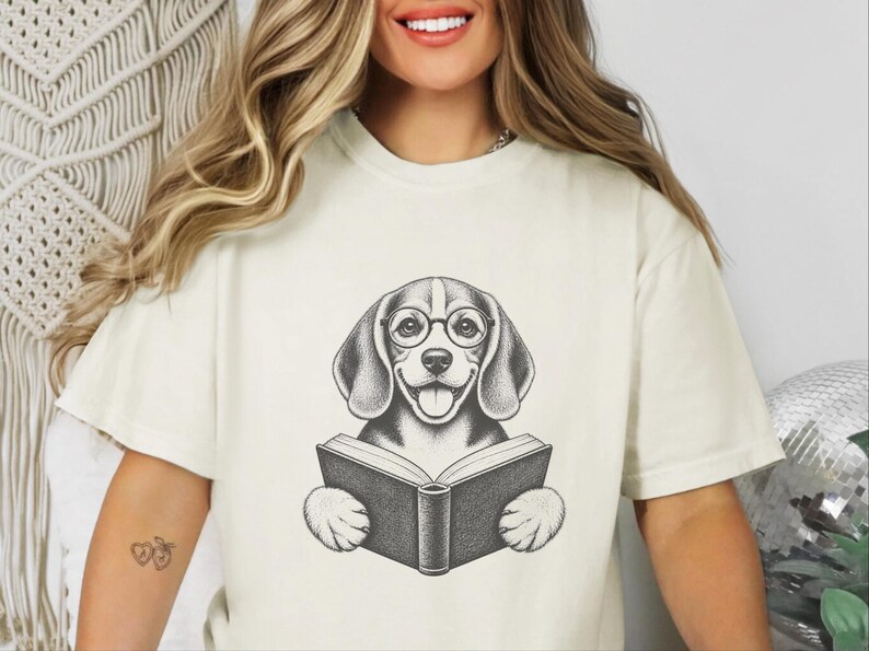 T-shirt Beagle, Cadeau pour amoureux des Beagles, T-shirt pour passionnés de lecture, T-shirt pour lecteurs et bibliophiles, T-shirt avec un chien qui lit, T-shirt bibliothèque, T-shirt livres image 8