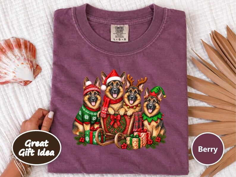 German Shepherd Christmas Shirt, Holiday Dog Lover Gift, Festive Gsd Mom Sweatshirt, Christmas Pet Tee, German Shepherd Owner Present image 4
