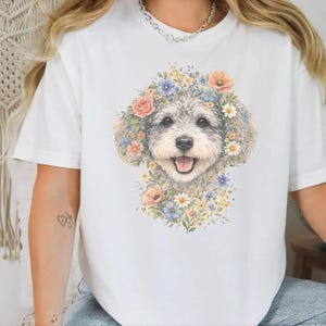 Comfort Colors Schnoodle Lover Schnoodle Floral Face Tee, Dog Mom Life Shirt, Doodle Puppy Tee, Cross-Breed Dog, Cottagecore Owner image 3