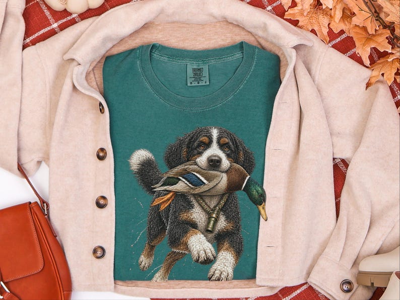 Bernedoodle jachtshirt, cadeau voor watervogeljager, shirt voor eendenjacht, T-shirt voor sportieve honden, cadeau voor Bernedoodle-eigenaar afbeelding 6