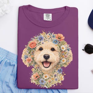 Comfort Colors Golden Labradoodle Shirt, Labradoodle Floral Face Design, Goldendoodle Mom Watercolor Pet Art, Cottagecore Print image 8