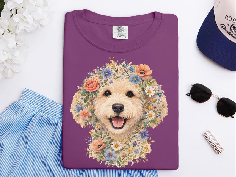 Comfort Colors Golden Labradoodle Shirt, Labradoodle Floral Face Design, Goldendoodle Mom Watercolor Pet Art, Cottagecore Print image 8