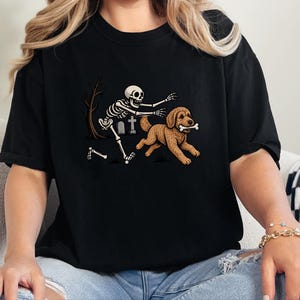 Goldendoodle Dog Shirt, Halloween Goldendoodle Gift, Skeleton Dog Tee, Spooky Dog Lover Shirt, Funny Skeleton Art, Goldendoodle Dad Gift image 7