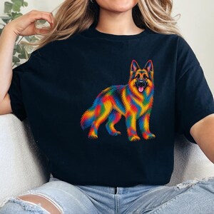 Koszulka z owczarkiem niemieckim, prezent dla owczarka niemieckiego, kolorowa grafika dla psów, koszulka dla mamy owczarka niemieckiego, koszulka dla miłośnika psów, koszulka z tęczowym portretem zwierzaka zdjęcie 9
