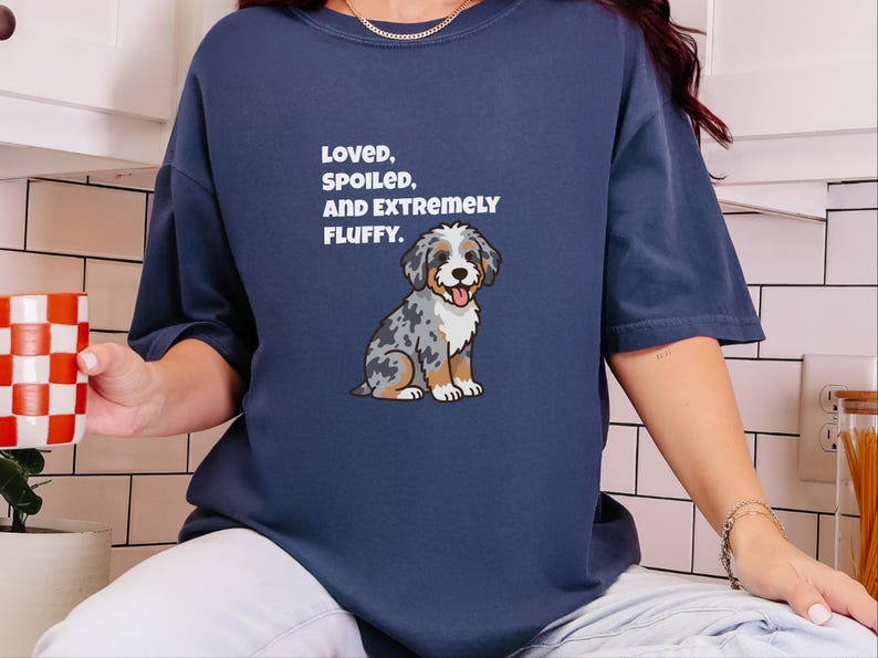 Comfort Colors Aussiedoodle Mom Shirt, Loved, Spoiled, and Extremely Fluffy Tee, Australian Shepherd Poodle Mix Tee, Doodle Dad Shirt image 2