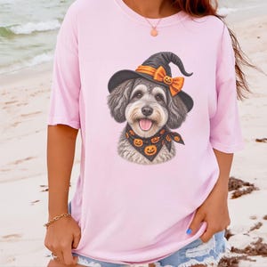 Witch Dog Shirt, Halloween Dog Mom, Schnoodle Mom Gift, Spooky Dog Sweatshirt, Fall Doodle Dog Tee image 5