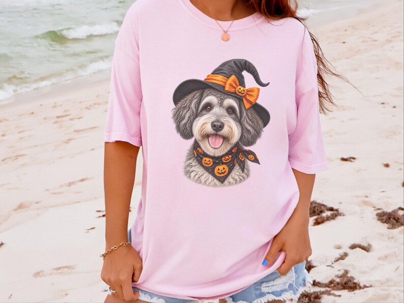 Witch Dog Shirt, Halloween Dog Mom, Schnoodle Mom Gift, Spooky Dog Sweatshirt, Fall Doodle Dog Tee image 5