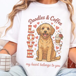 Comfort Colors Goldendoodle Mom T-Shirt, Doodles and Coffee My Heart Belongs To You Tee, Retro Labradoodle Dog Owner Shirt, Doodle Dog Gift image 10
