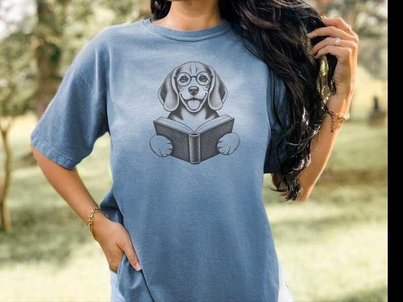 T-shirt Beagle, Cadeau pour amoureux des Beagles, T-shirt pour passionnés de lecture, T-shirt pour lecteurs et bibliophiles, T-shirt avec un chien qui lit, T-shirt bibliothèque, T-shirt livres image 7