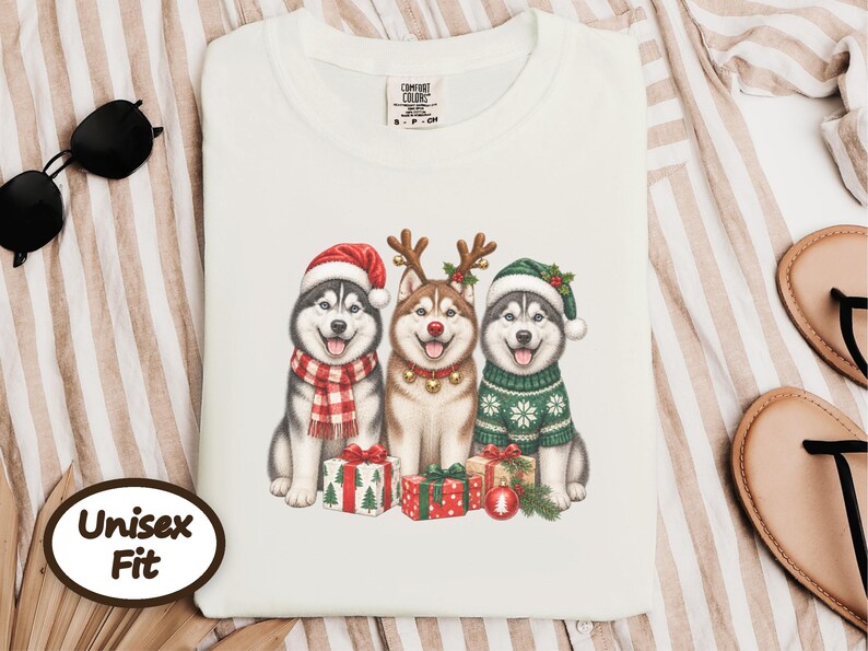 Husky Christmas Sweatshirt, Siberian Husky Holiday Gift, Dog Lover Winter Shirt, Festive Puppy Crewneck, Husky Mom Present image 7