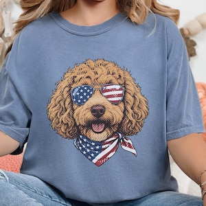 Comfort Colors Cavapoo Mom Shirt, Patriotic Dog Shirt, Cavapoo Owner Gift, American Flag Tee, USA Puppy Apparel, Red White Blue Top image 1