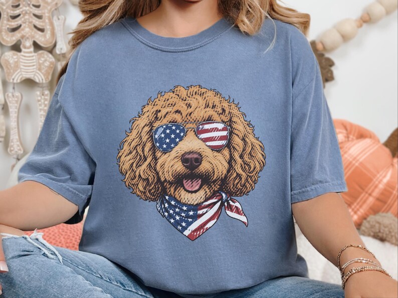 Comfort Colors Cavapoo Mom Shirt, Patriotic Dog Shirt, Cavapoo Owner Gift, American Flag Tee, USA Puppy Apparel, Red White Blue Top image 1
