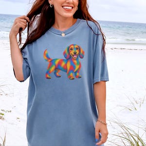 Dachshund Shirt, Rainbow Dog Gift, Colorful Wiener Dog Tee, Doxie Lover Graphic, Sausage Dog Art Shirt, Puppy Owner Present image 7