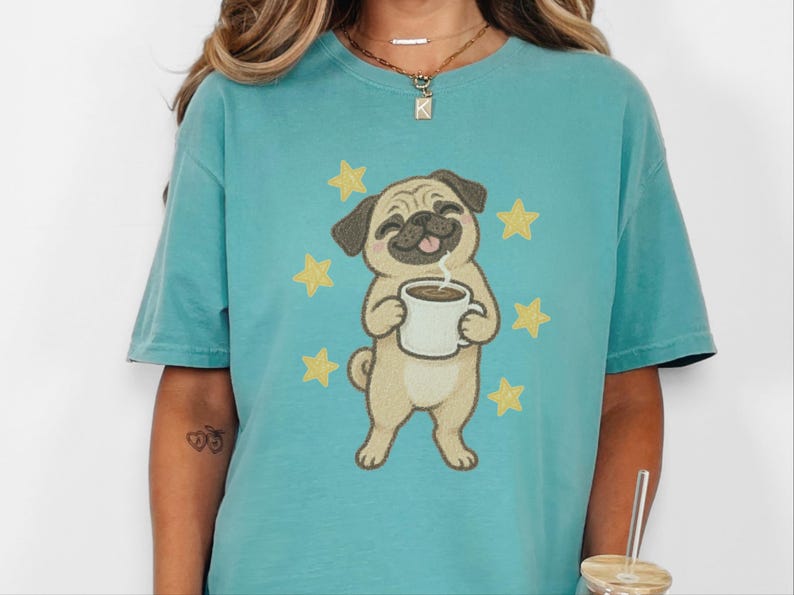Pug Coffee Shirt, Pug Lover Gift, Coffee Lover Graphic Tee, Funny Pug T Shirt, Dog Owner Gift, Pug Mom Shirt Bild 1