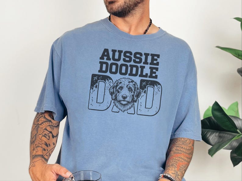 Comfort Colors Aussiedoodle Dad T-Shirt, Funny Retro Dog Lover Graphic Tee, Vintage Doodle Pet Parent Gift Idea, Best Dog Dad Apparel image 3