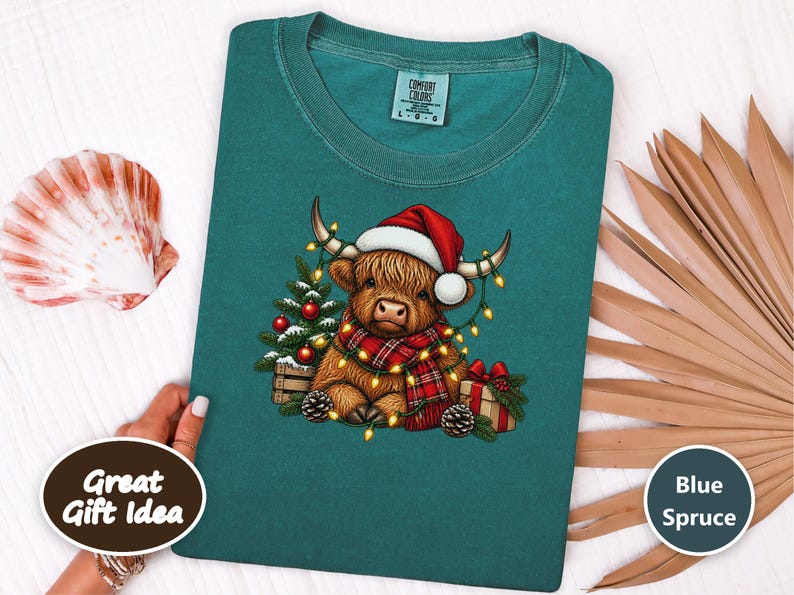 Highland Cow Christmas Shirt, Festive Highland Cow Gift, Christmas Lights Crewneck, Holiday Animal Sweater image 10