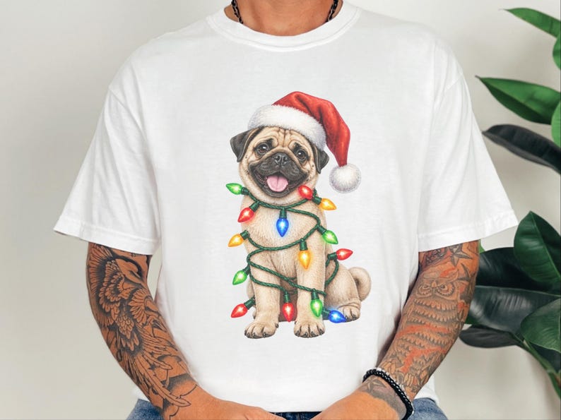 Pug Christmas Shirt, Christmas Pug Gift, Pug Lover Shirt, Holiday Pet Shirt, Santa Pug Tee image 6