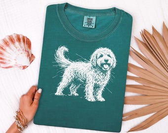 Comfort Colors Goldendoodle Dog Shirt, Golden Doodle Sketch Tee, Goldendoodle Mom and Dad Gift, Pet Owner Hand Drawn Portrait