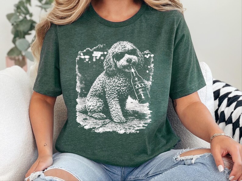 Cavapoo Drinking Beer Shirt | Funny Dog Tee, Silly Pet Portrait, Animal Lover Jumper for Cavapoo Mom, Silly Dog Shirt, Cavapoo Mom Shirt image 4