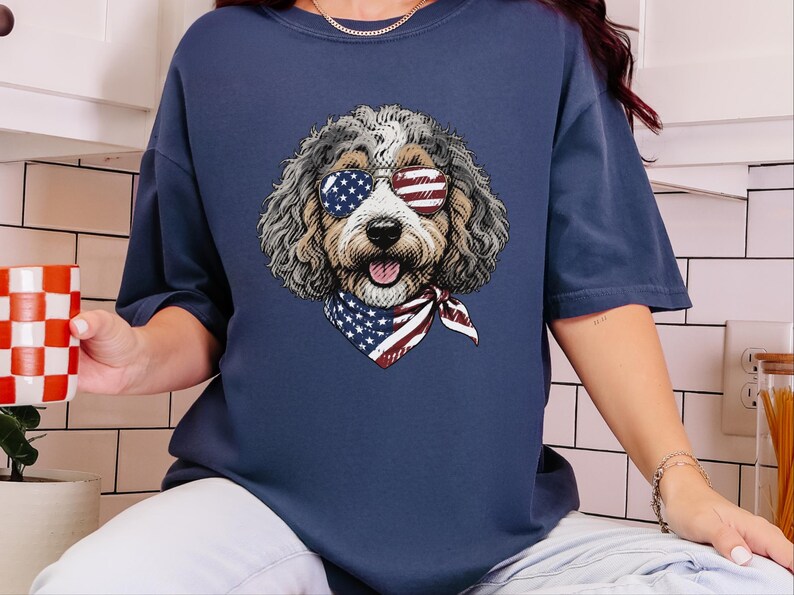 Comfort Colors Patriotic Aussiedoodle Shirt, Semiquincentennial Independence Day Patriotic Dog Owner Clothing, American Goldendoodle Mother image 6