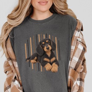 Dachshund Dog Shirt, Wiener Dog Mom Gift, Long Haired Doxie Tee, Dapple Dachshund Lover Present, Sausage Dog Art image 3
