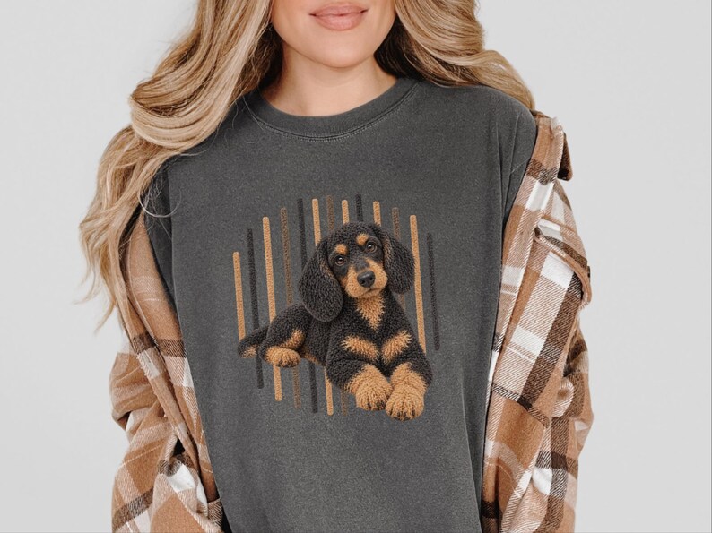 Dachshund Dog Shirt, Wiener Dog Mom Gift, Long Haired Doxie Tee, Dapple Dachshund Lover Present, Sausage Dog Art image 3