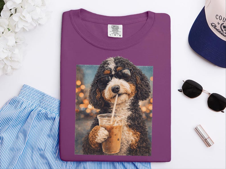 Comfort Colors Bernedoodle Tee | Iced Coffee Dog Shirt, Funny Canine Mom Gift | Dog Graphic Tee, Bernedoodle Lover Gift, Iced Coffee Tshirt image 12