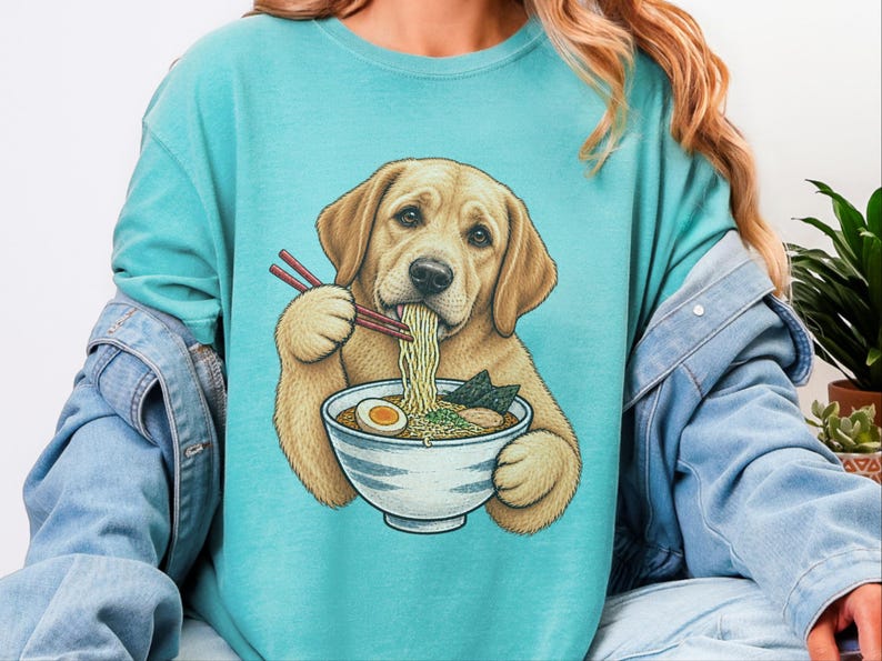 Yellow Lab Ramen Shirt, Labrador Retriever Gift, Noodle Lover Tee, Funny Dog Shirt, Labrador Mom Gift, Foodie Shirt, Dog Dad Shirt, Lab image 8
