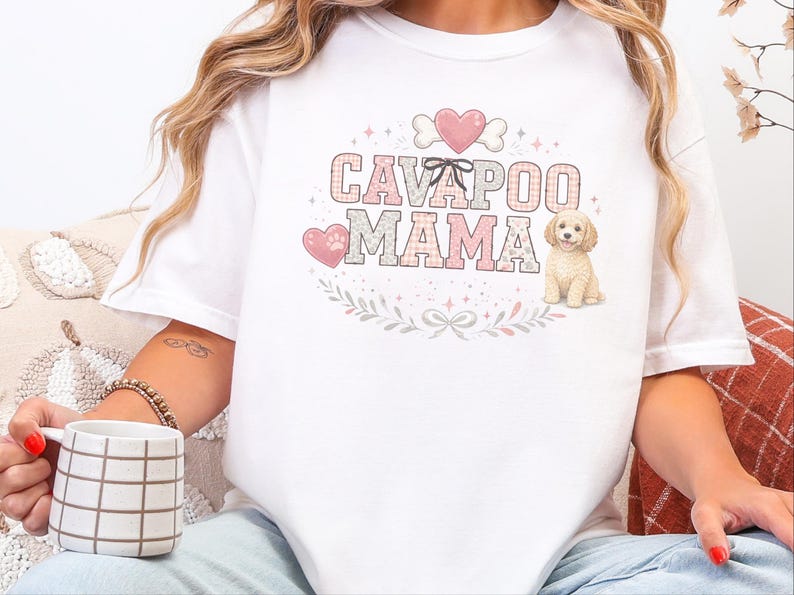 Comfort Colors Cavapoo Mom Shirt, Cavapoo Mama, Dog Owner Gift, Funny Canine Tee, Vintage Floral Doodle Graphic, New Dog Mom Present image 1