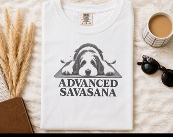 Sheepadoodle Yoga Shirt, Funny Dog Yoga Tee, Advanced Savasana Sweatshirt, Yoga Lover Gift, Mindfulness Shirt, Dog Owner Gift, Workout Top