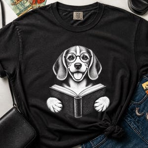 T-shirt Beagle, Cadeau pour amoureux des Beagles, T-shirt pour passionnés de lecture, T-shirt pour lecteurs et bibliophiles, T-shirt avec un chien qui lit, T-shirt bibliothèque, T-shirt livres image 9