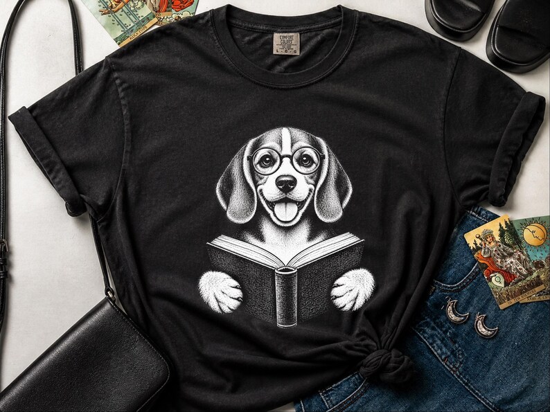 T-shirt Beagle, Cadeau pour amoureux des Beagles, T-shirt pour passionnés de lecture, T-shirt pour lecteurs et bibliophiles, T-shirt avec un chien qui lit, T-shirt bibliothèque, T-shirt livres image 9