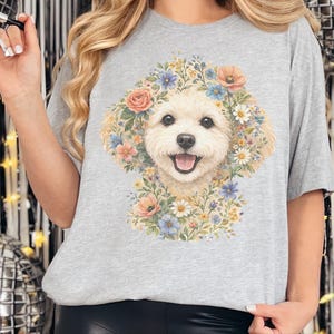 Maltipoo Print Shirt, Maltipoo Floral Face Tee, Spring Animal Art, Maltese Poodle Gifts, Dog Lover Tee, Maltese Poodle Fan, Mama Dog Owner image 4