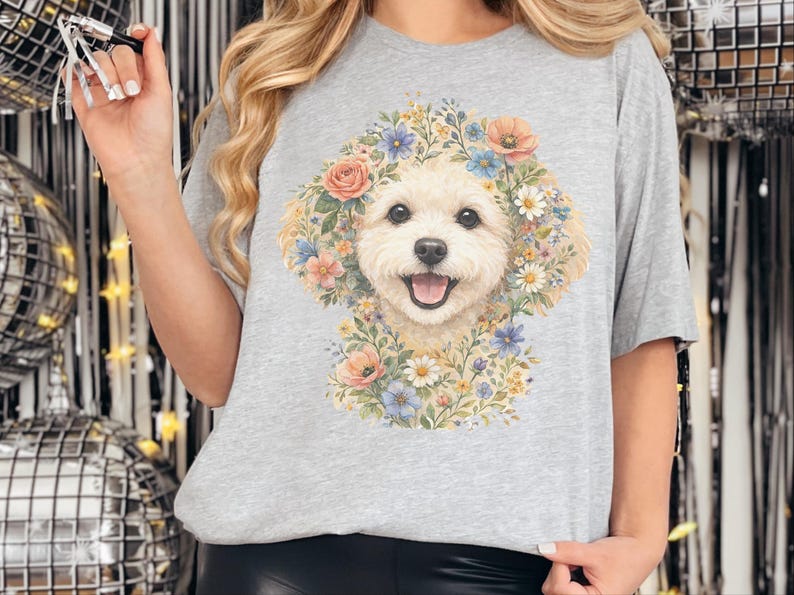 Maltipoo Print Shirt, Maltipoo Floral Face Tee, Spring Animal Art, Maltese Poodle Gifts, Dog Lover Tee, Maltese Poodle Fan, Mama Dog Owner image 4