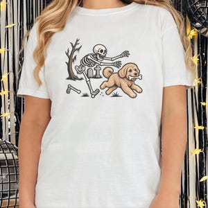 Maltipoo Halloween Shirt, Skeleton Dog Shirt, Funny Skeleton Art Tee, Spooky Dog Lover Gift, Vintage Halloween Dog Owner Apparel image 3